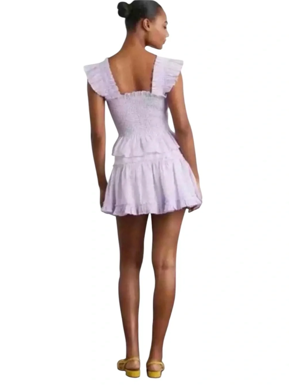 Hill House The Paz Lilac Striped Tiered Mini Linen Skirt Large NWT